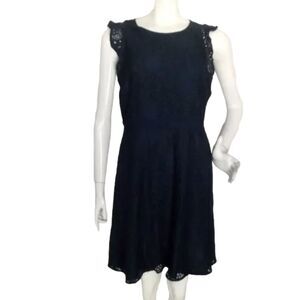 LOFT Dress, 8, Teal, Lace overlay, Short flutter sleeve, Mini/Short, Lined